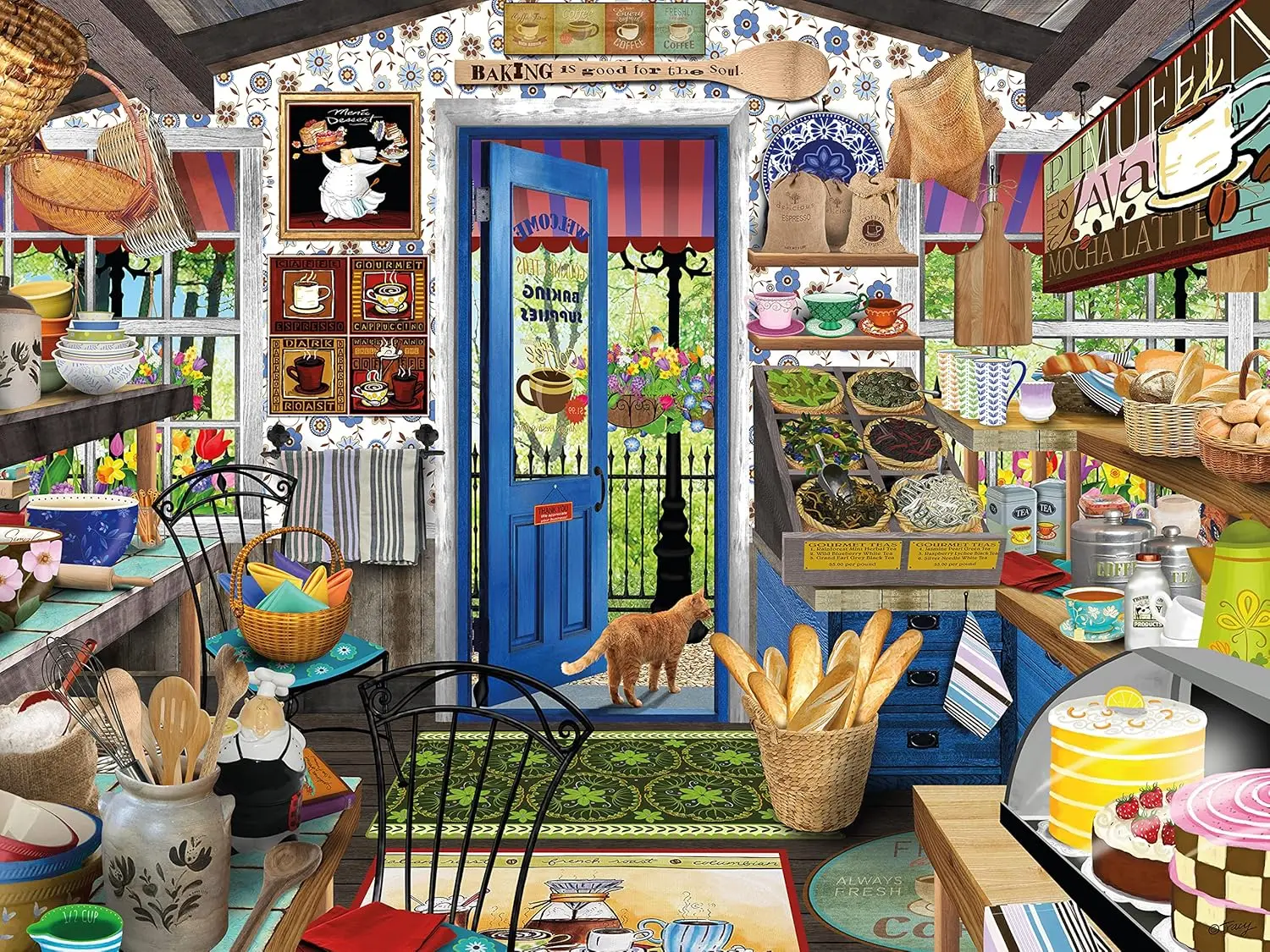 Vintage Collectible Shop - Gemütliches Vintage-Bäckerei-Holzpuzzle mit 1000 Teilen, Küchenwanddekoration,