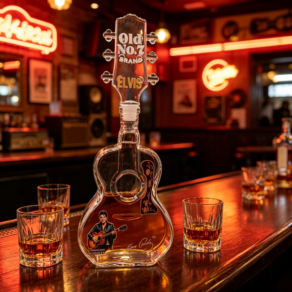 Vintage Collectible Glass - Elvis Presley Gitarrenförmiger Glas-Whisky-Dekanter Vintage Rock'n'Roll