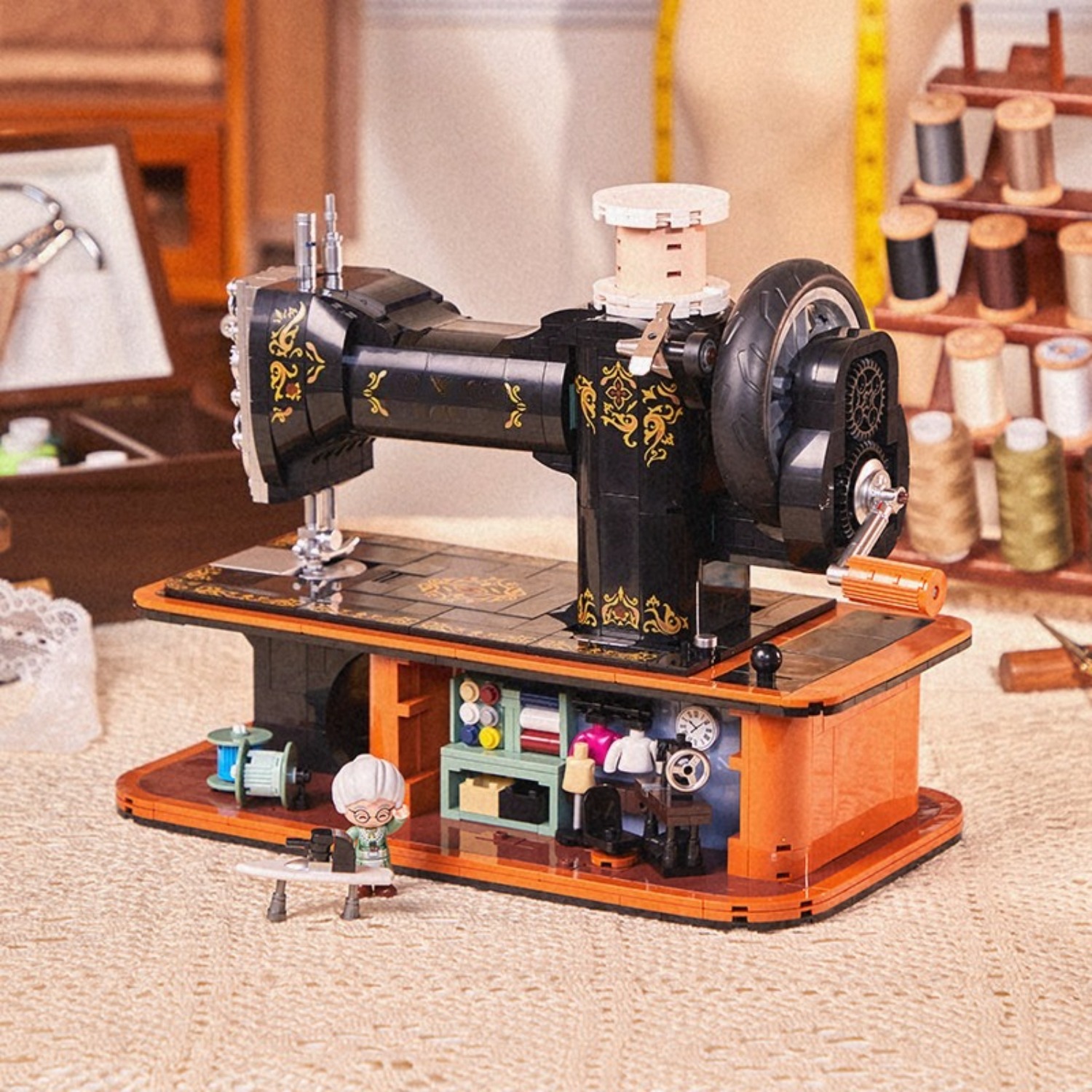 Vintage Collectible Shop - Vintage Handkurbel-Nähmaschine im Ziegelstein-Design, Sammlerstück mit