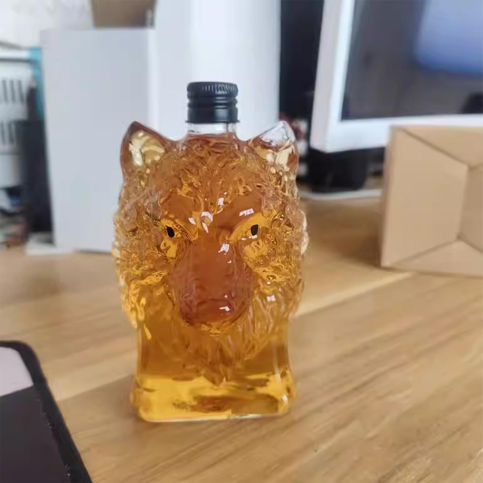 Vintage Collectible Glass - Whiskey-Flasche in Wolf-Form, Weinbecher, Vintage-Glasflasche mit
