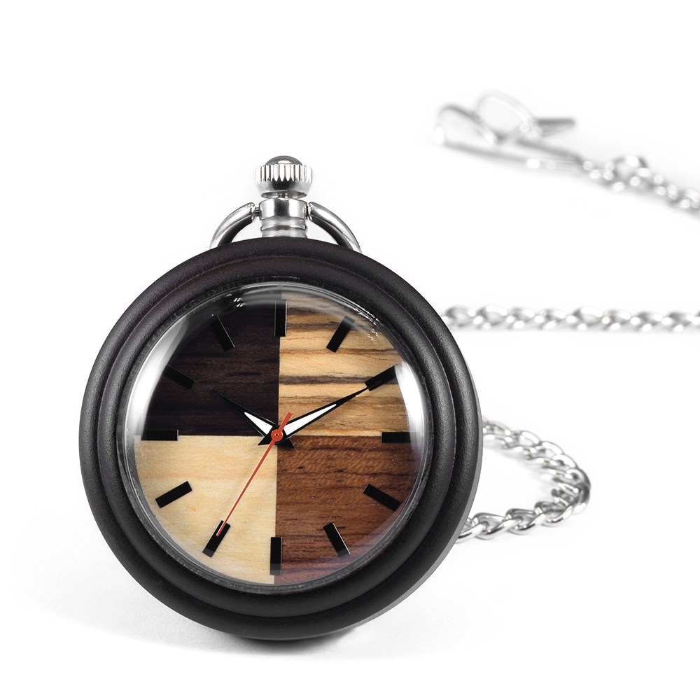 Vintage Collectible Glass - Vintage Sammlerstück Holz-Quarz-Taschenuhr Handgefertigte Bambus-Hülle Duale