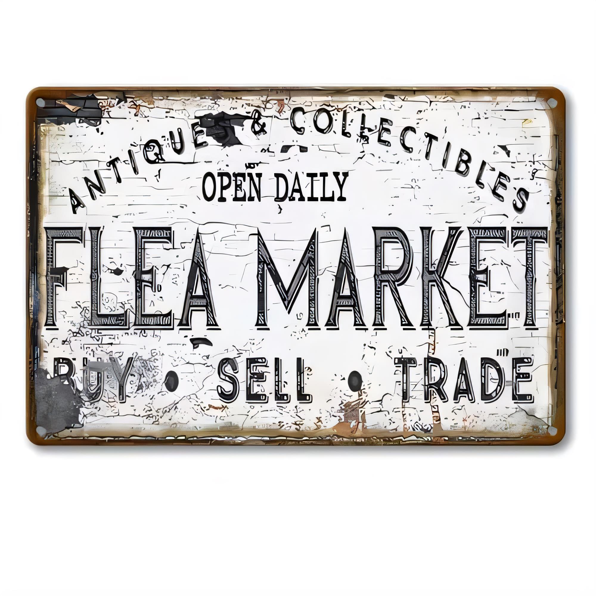 Vintage Collectible Shop - Blechschild Antik-Sammlerstücke Flohmarkt Open Daily Metall-Wandkunst