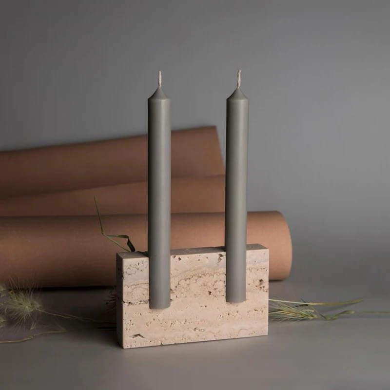 Collectible Vintage Matches - 2-Loch Marmor-Kerzenhalter im Vintage-Stil, Stein-Kerzenständer für