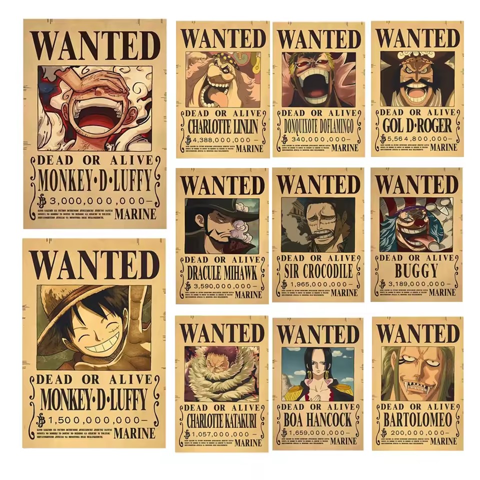 Vintage Toy Collector - Anime One Piece Wanted-Plakate Luffy Gear