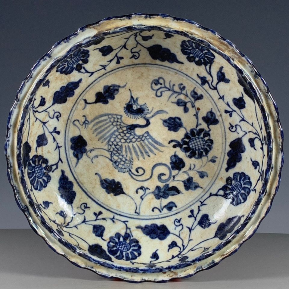 Vintage Collectible Pottery - Vintage Chinesisches Doppelschichtiges Porzellan-Tablett im Ming-Qing-Stil